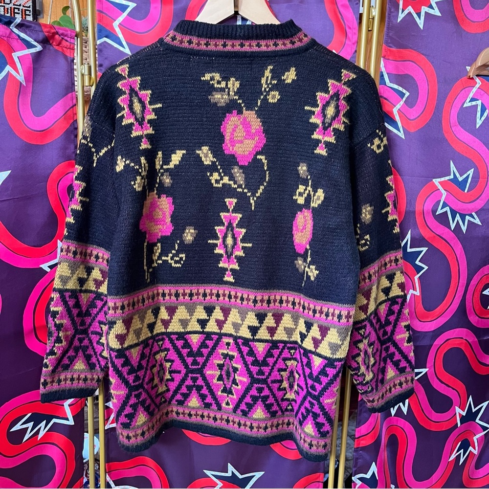 Vintage FairSet Colourful Aztec Patterned Knit Sweater Mock Neck Black Graphic - Picture 7 of 11